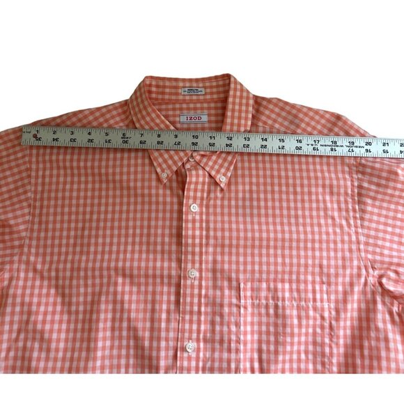 Izod Wrinkle-Free Orange Gingham Button-Down Shirt Regular Fit Size 18 34/35 - Picture 5 of 8